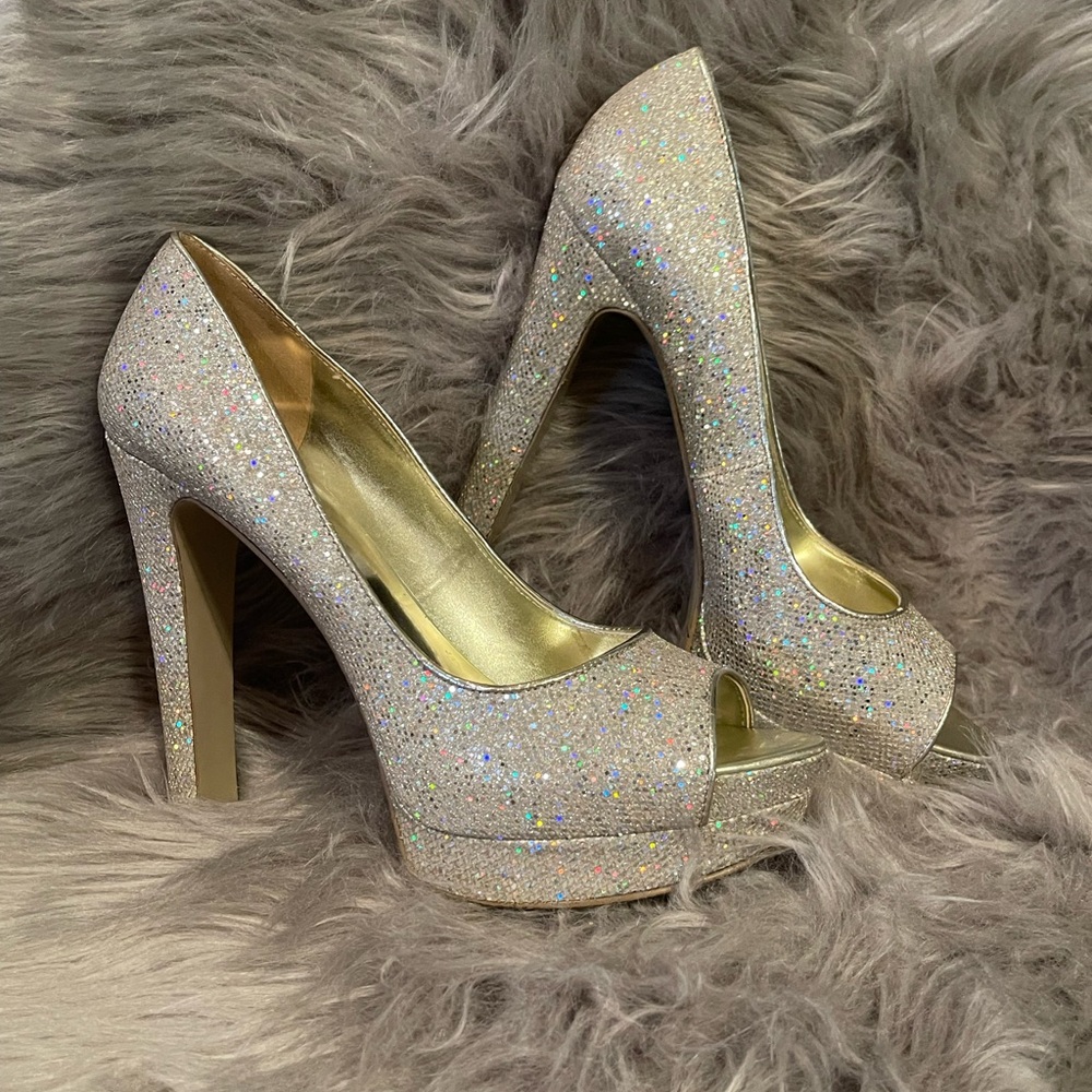 Nine West Glitter Peep-Toe Heels